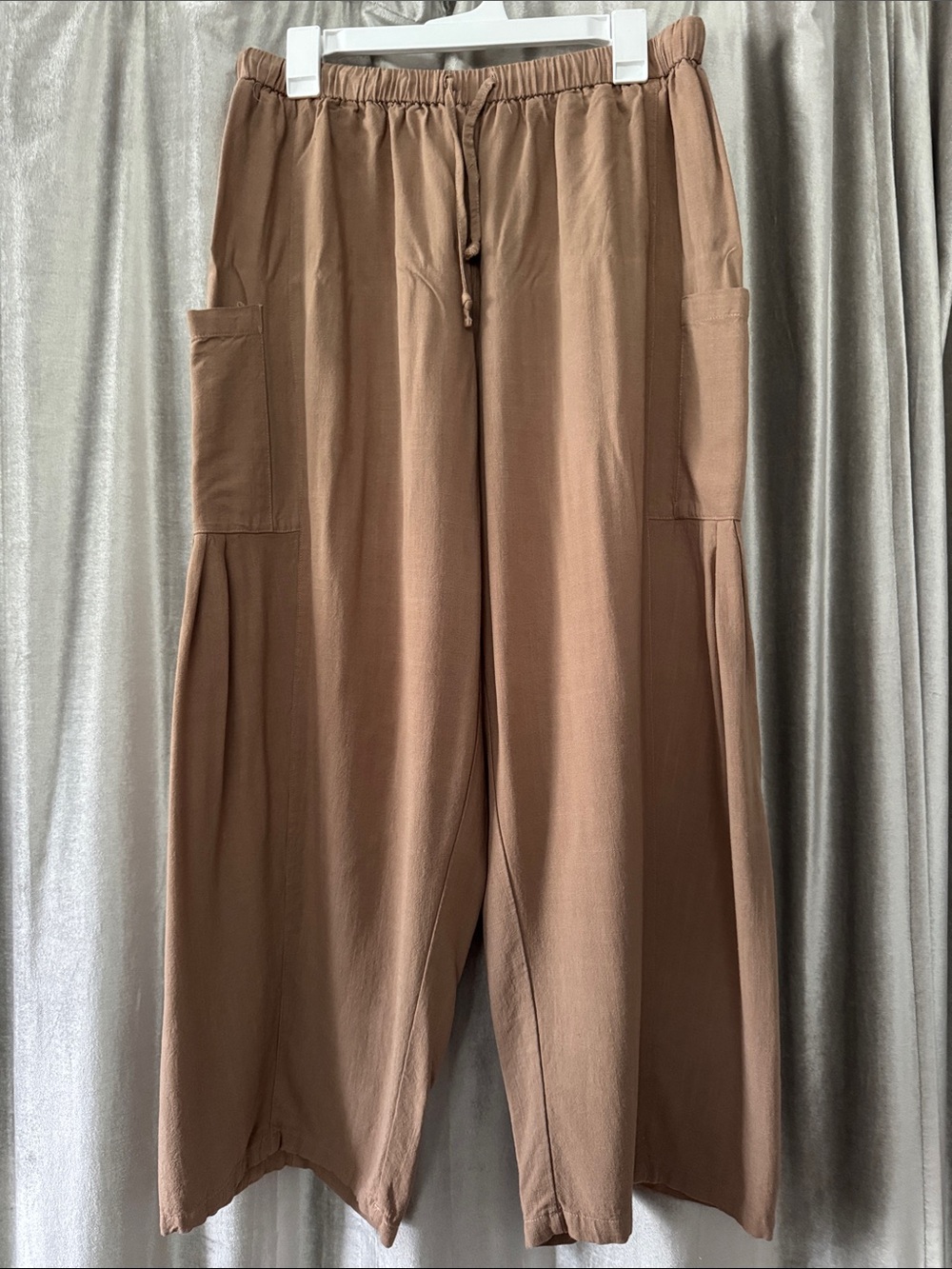 HALARA Brown Wide-Leg Cargo Pants with Drawstring Waist